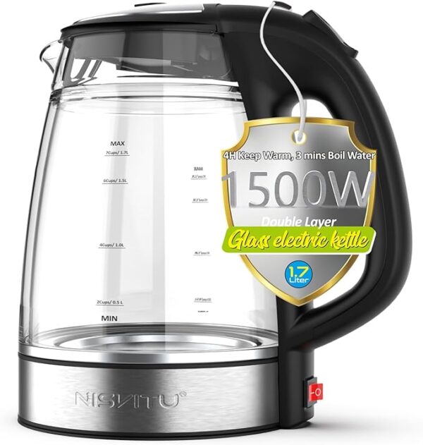 Deals on Nisvitu 1.7L Double Glass Electric Kettle with code 50EWCLNU