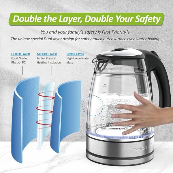 Deals on Nisvitu 1.7L Double Glass Electric Kettle with code 50EWCLNU - Image 3