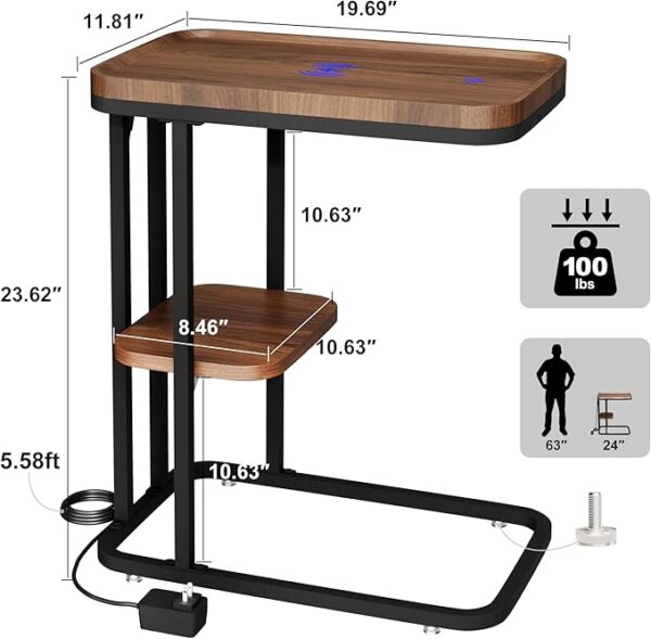 C Shaped End Table with Wireless Charging Station with code 50OOZX5J - Image 4