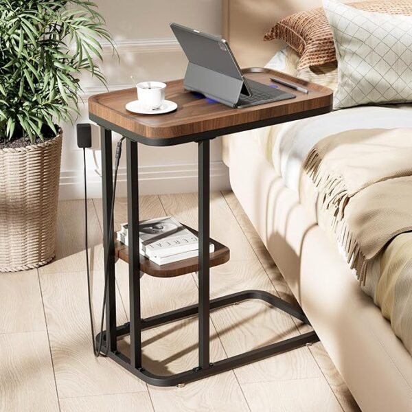 C Shaped End Table with Wireless Charging Station with code 50OOZX5J
