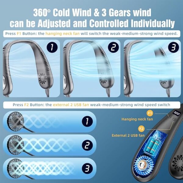Portable Neck Fan, 9000mAh Hand Free 40% Off - Image 3
